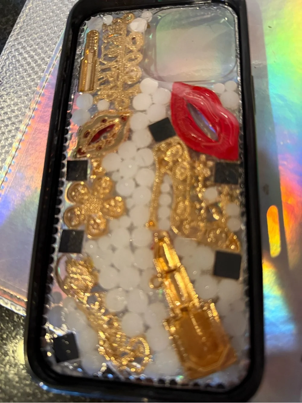 Gold & Red Decorative Charm Phone Case Accent - Women Jewelry